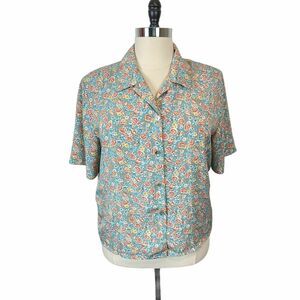 Koret Shirt Granny Button Front Top Women's Country Chic Floral Collared Size 18